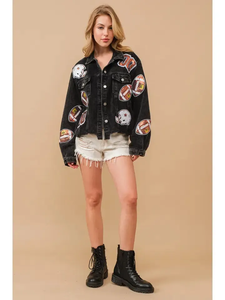 Garment Washed Corduroy Sequin Jacket