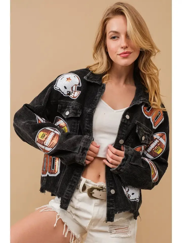 Garment Washed Corduroy Sequin Jacket