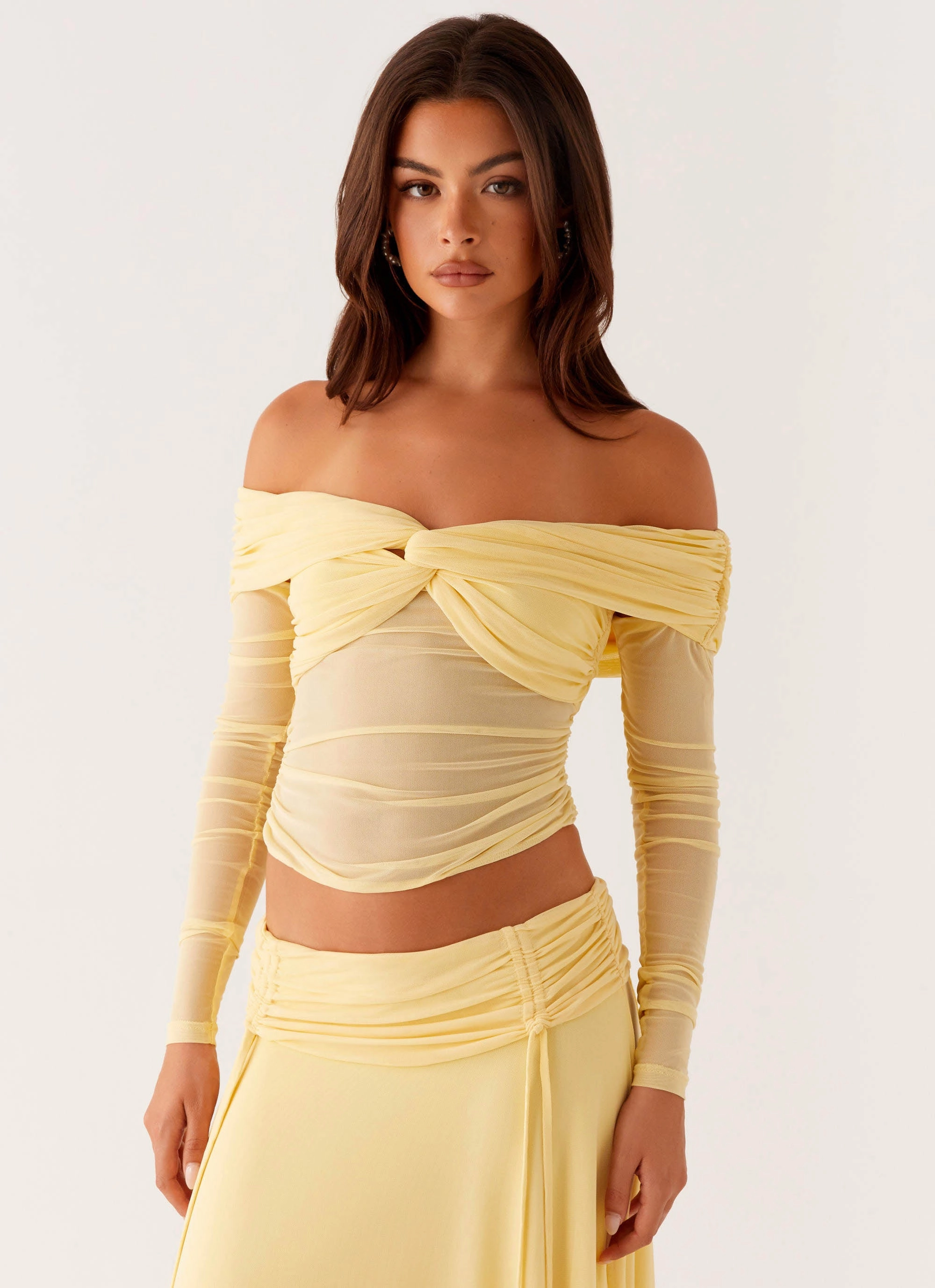 Amryn Long Sleeve Top - Yellow Structured Shoulder Antibacterial
