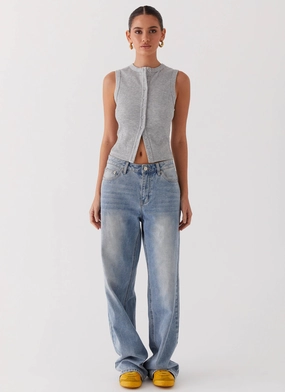 Blair Buttoned Tank Top - Grey Marle Sweat Absorbent Inner Layer Bound Seam Edges