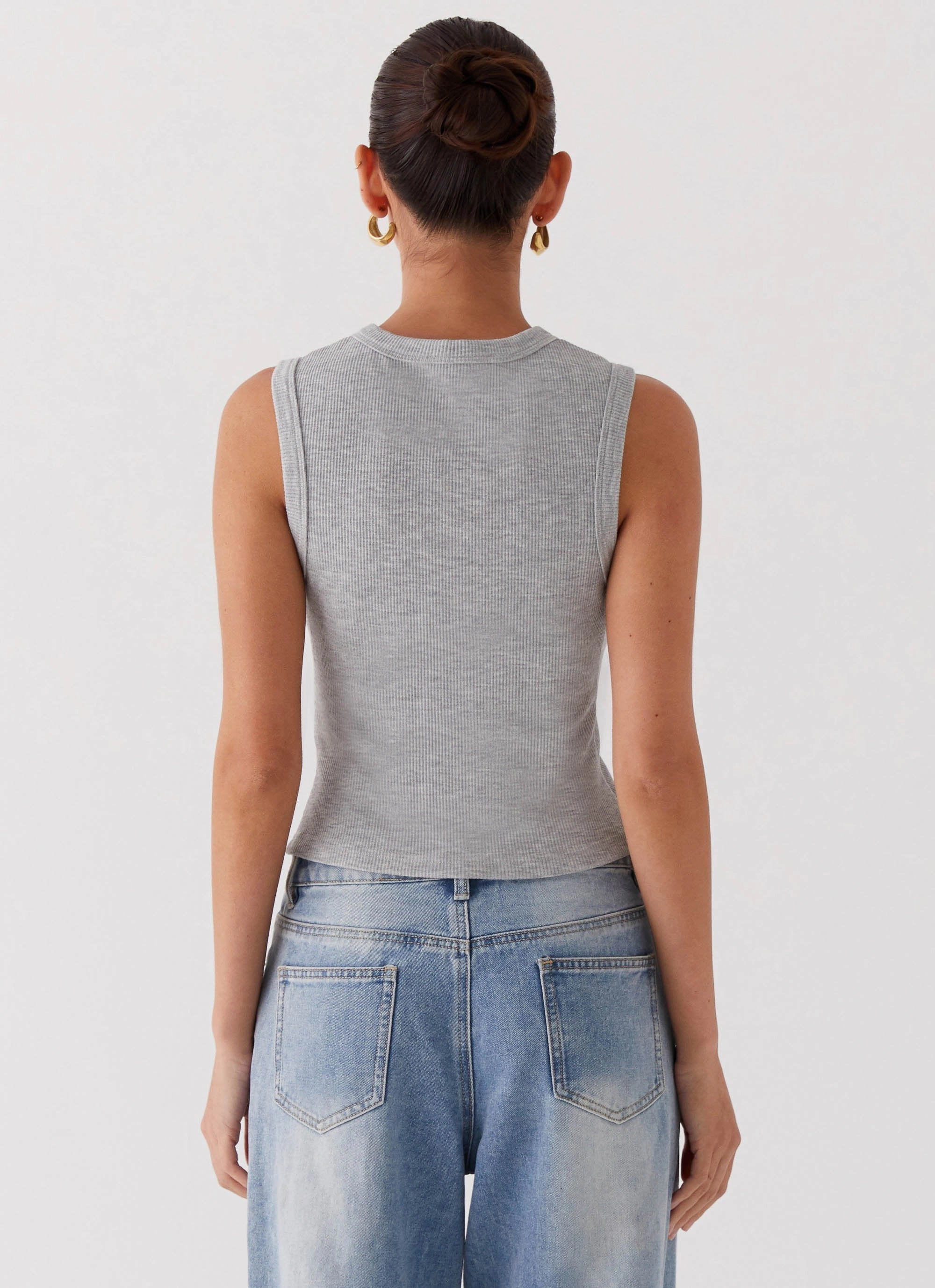 Blair Buttoned Tank Top - Grey Marle EcoFriendly Material