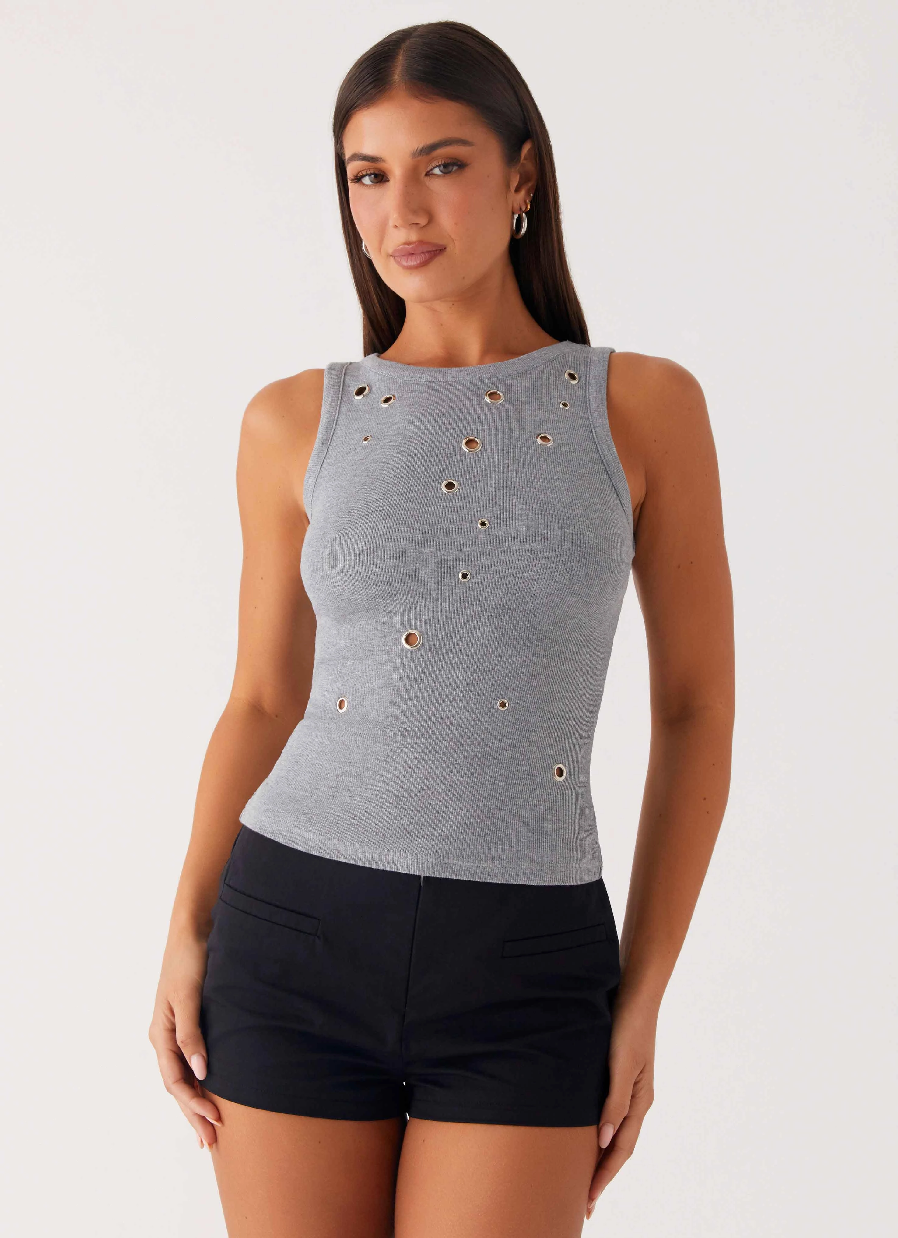 Overlock Edging Oblivion Tank Top - Grey