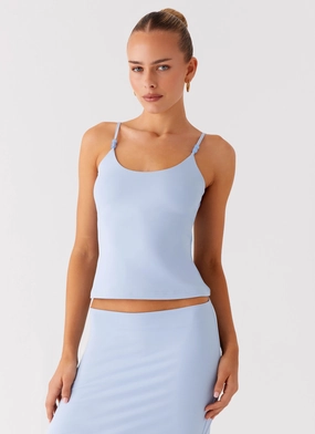 Self Fabric Tie Closure Garrix Bead Cami Top - Baby Blue