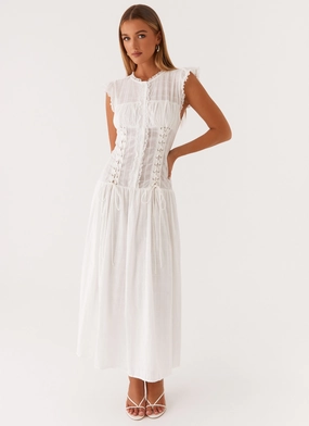 Genevieve Midi Dress - White Hidden Zipper