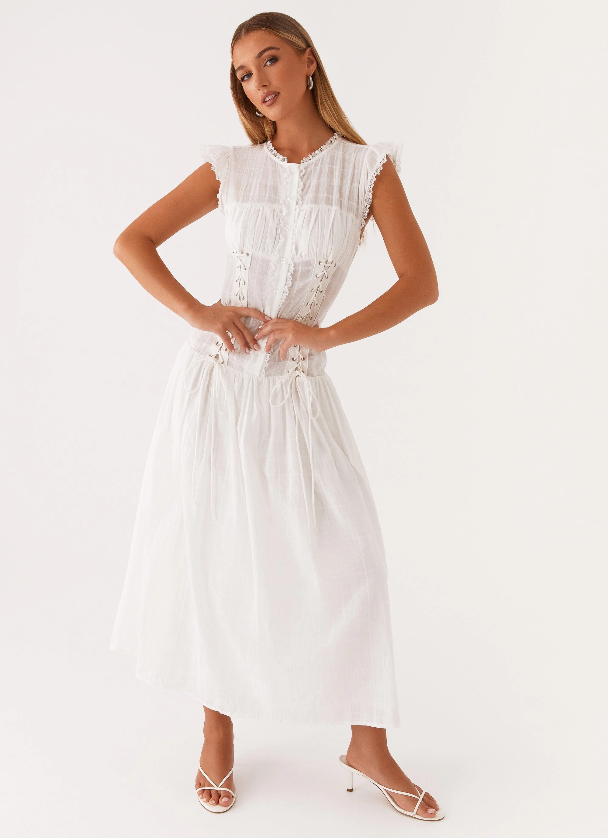 Noble Glow Monochrome Mood Genevieve Midi Dress - White