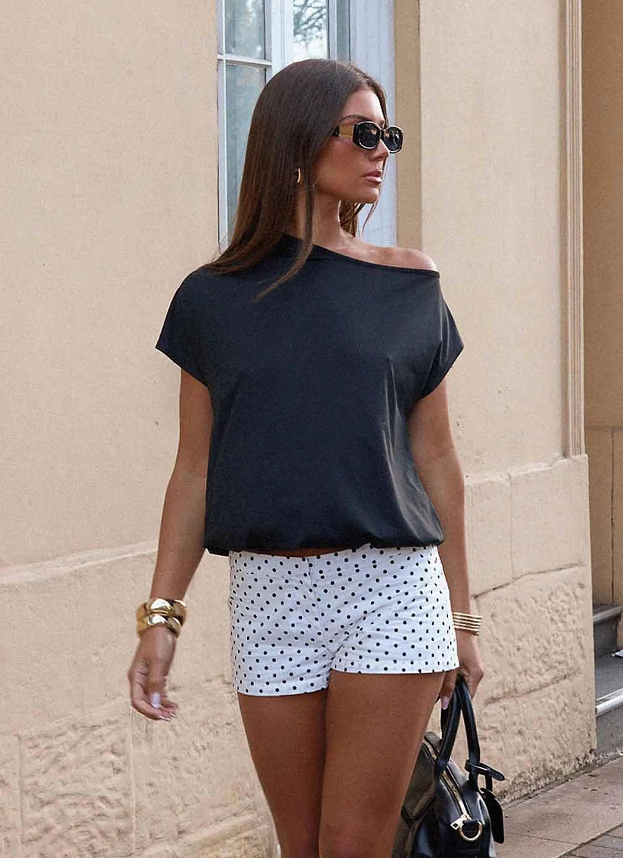 Raeni Off Shoulder Top - Black Organic Cotton Blend