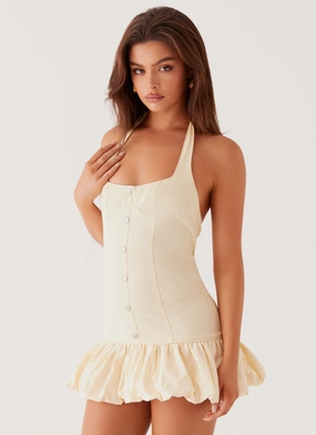 Leg-Lengthening Relaxed Waist Georgina Denim Mini Dress - Antique