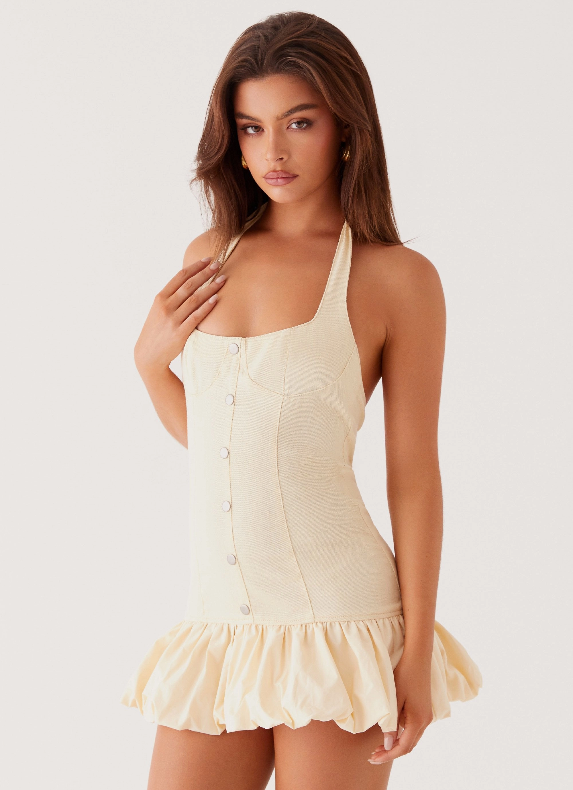 Leg-Lengthening Relaxed Waist Georgina Denim Mini Dress - Antique