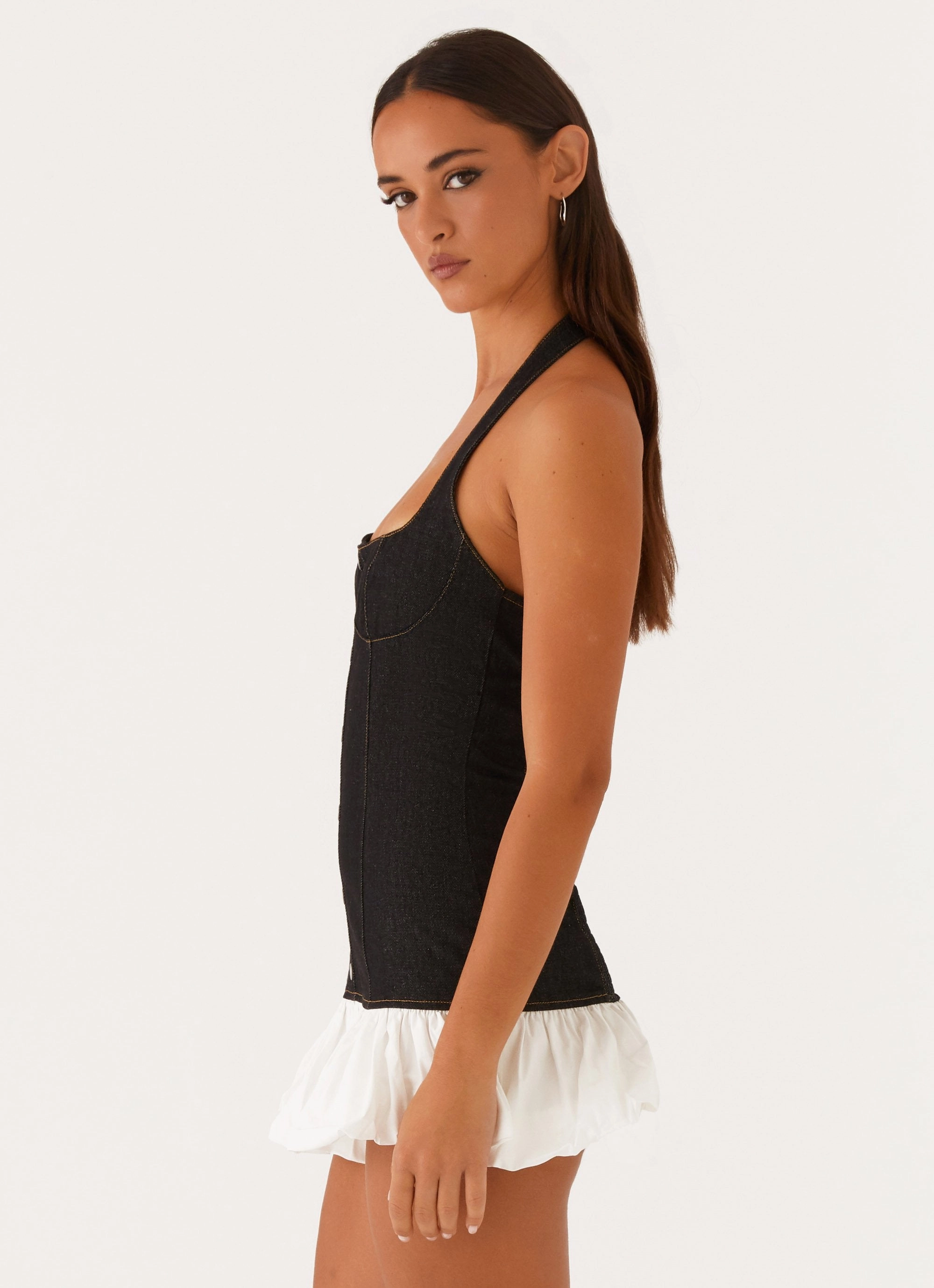 Georgina Denim Mini Dress - Black Minimalist Elegance