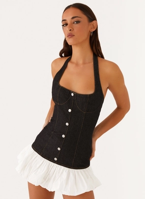 Stylish Line Georgina Denim Mini Dress - Black