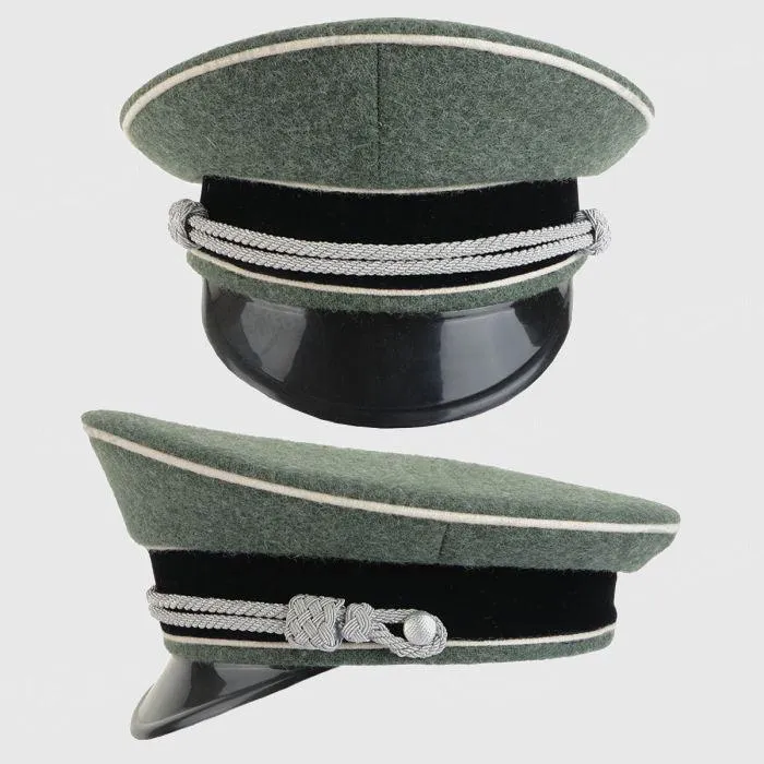 German Waffen SS Officer Visor Cap – Field Grey, No Insignia, Authentic Replica