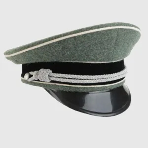 German Waffen SS Officer Visor Cap – Field Grey, No Insignia, Authentic Replica