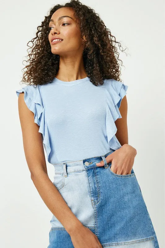 Gia Ruffle Tee - Blue Lightweight Blouse
