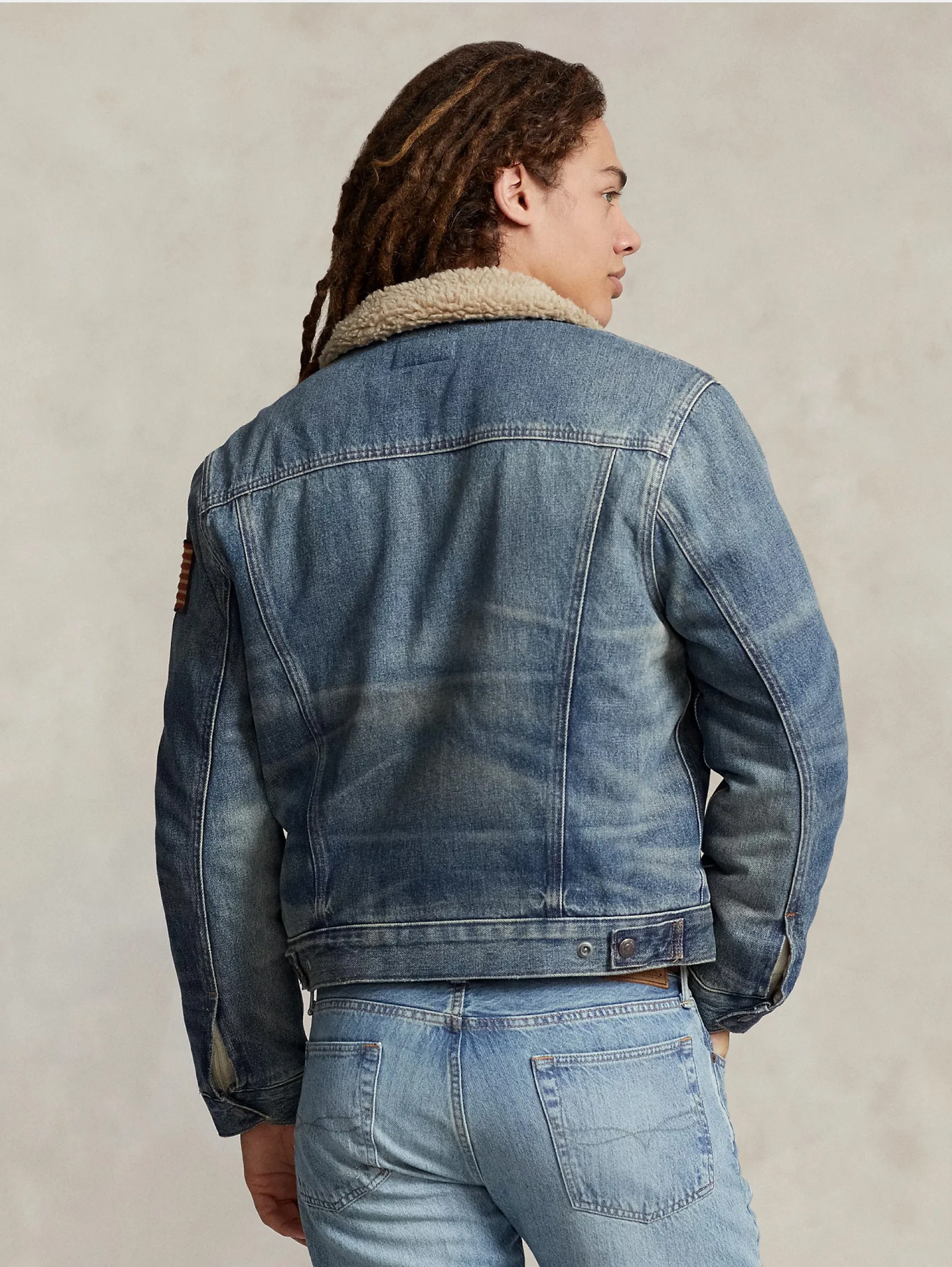 Giacca in Denim con Fodera in Pile Blu