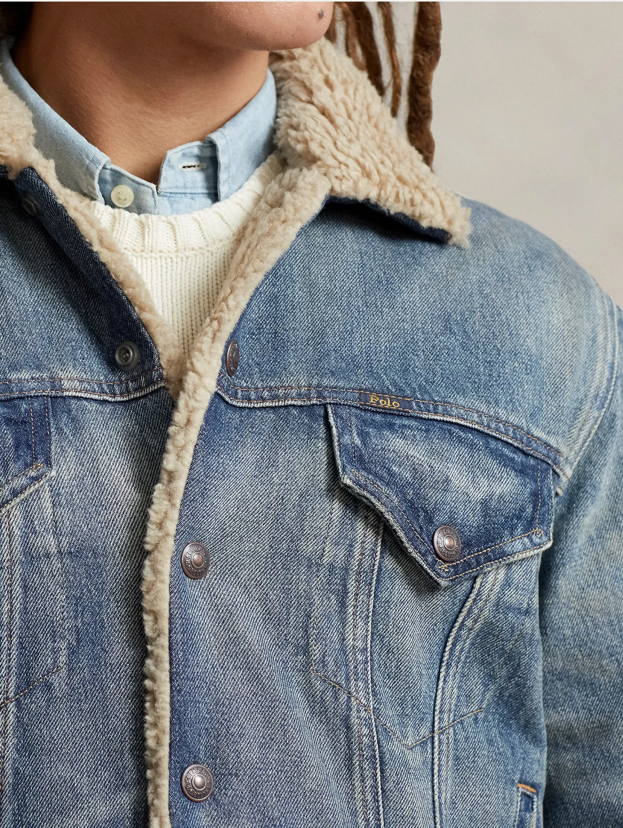 Giacca in Denim con Fodera in Pile Blu