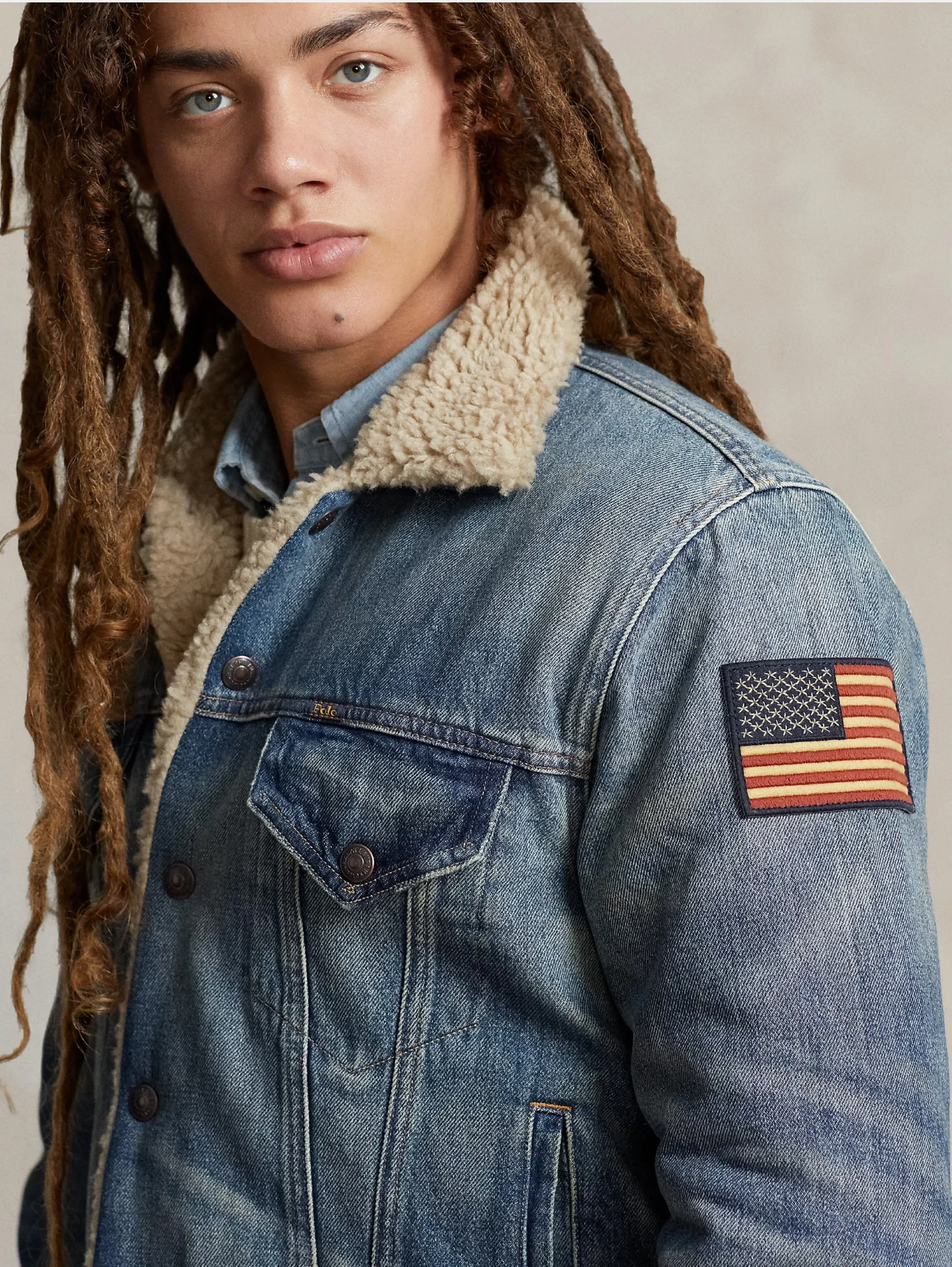 Giacca in Denim con Fodera in Pile Blu