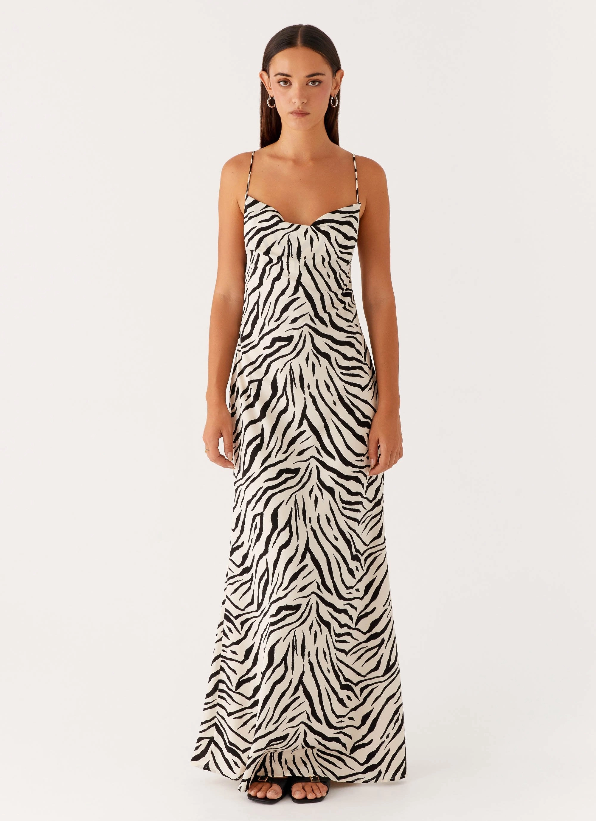 Lace Accent Classic sheath dress Gianni Cowl Maxi Dress - Zebra