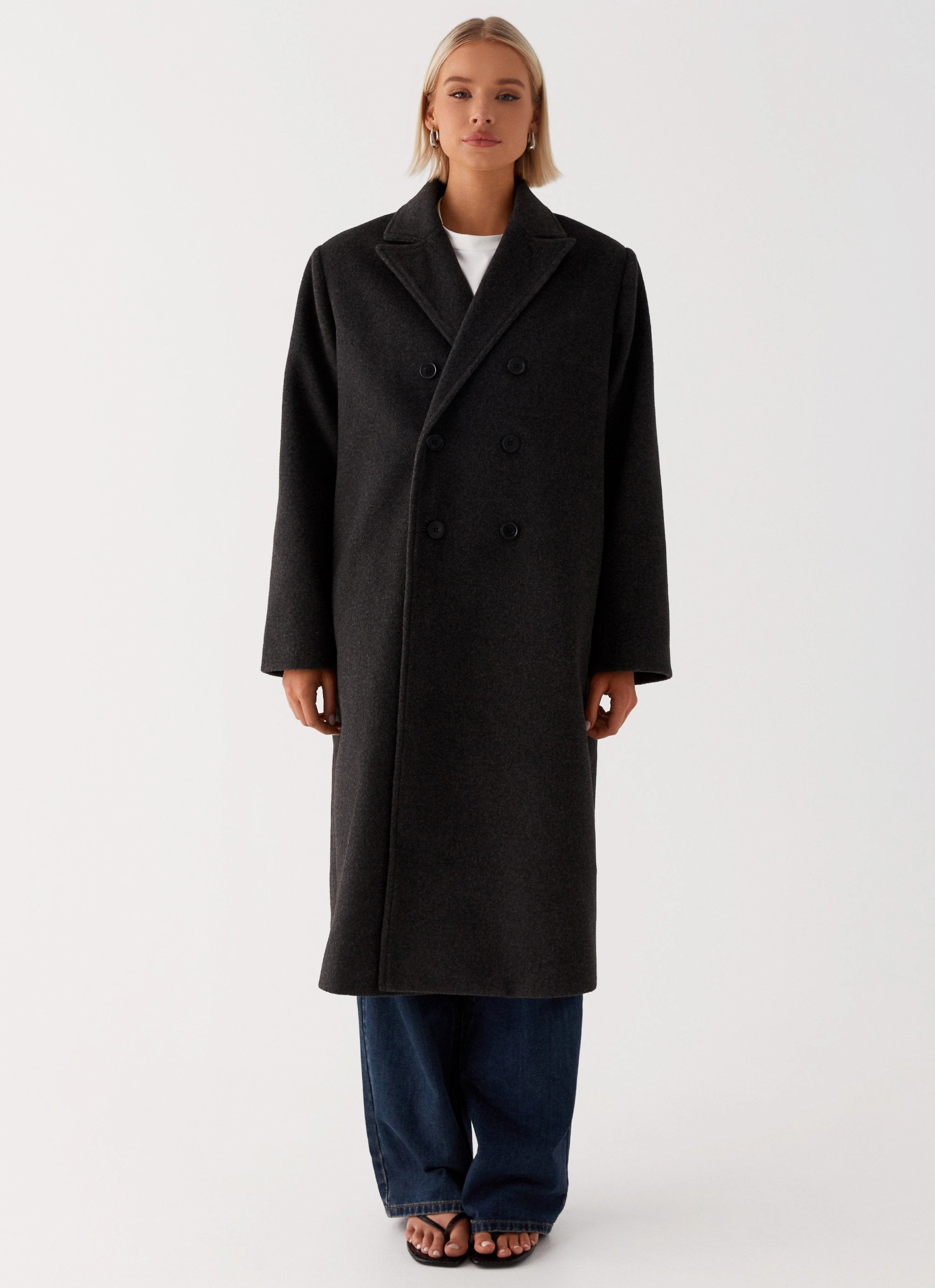 Gianni Double Breast Coat - Charcoal Minimalist Pocket Layout Anti Static Interior