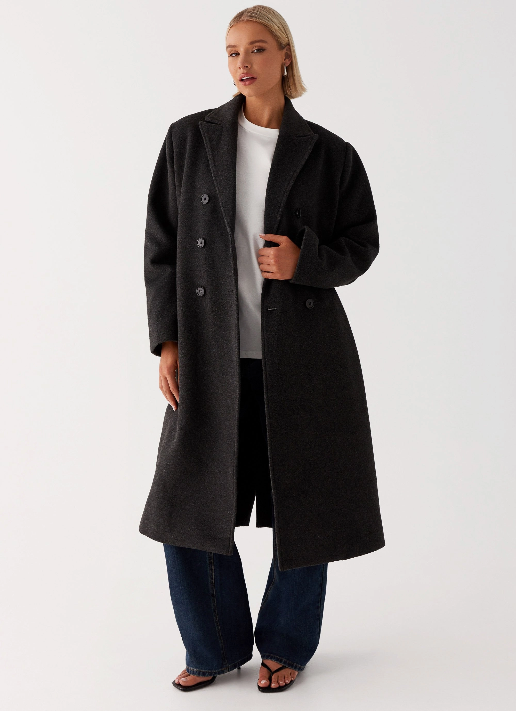 Gianni Double Breast Coat - Charcoal Basic Essential Layer Soft Shell Material