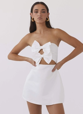 Belted-Style Anytime Wear Girl Crush Bow Mini Dress - White