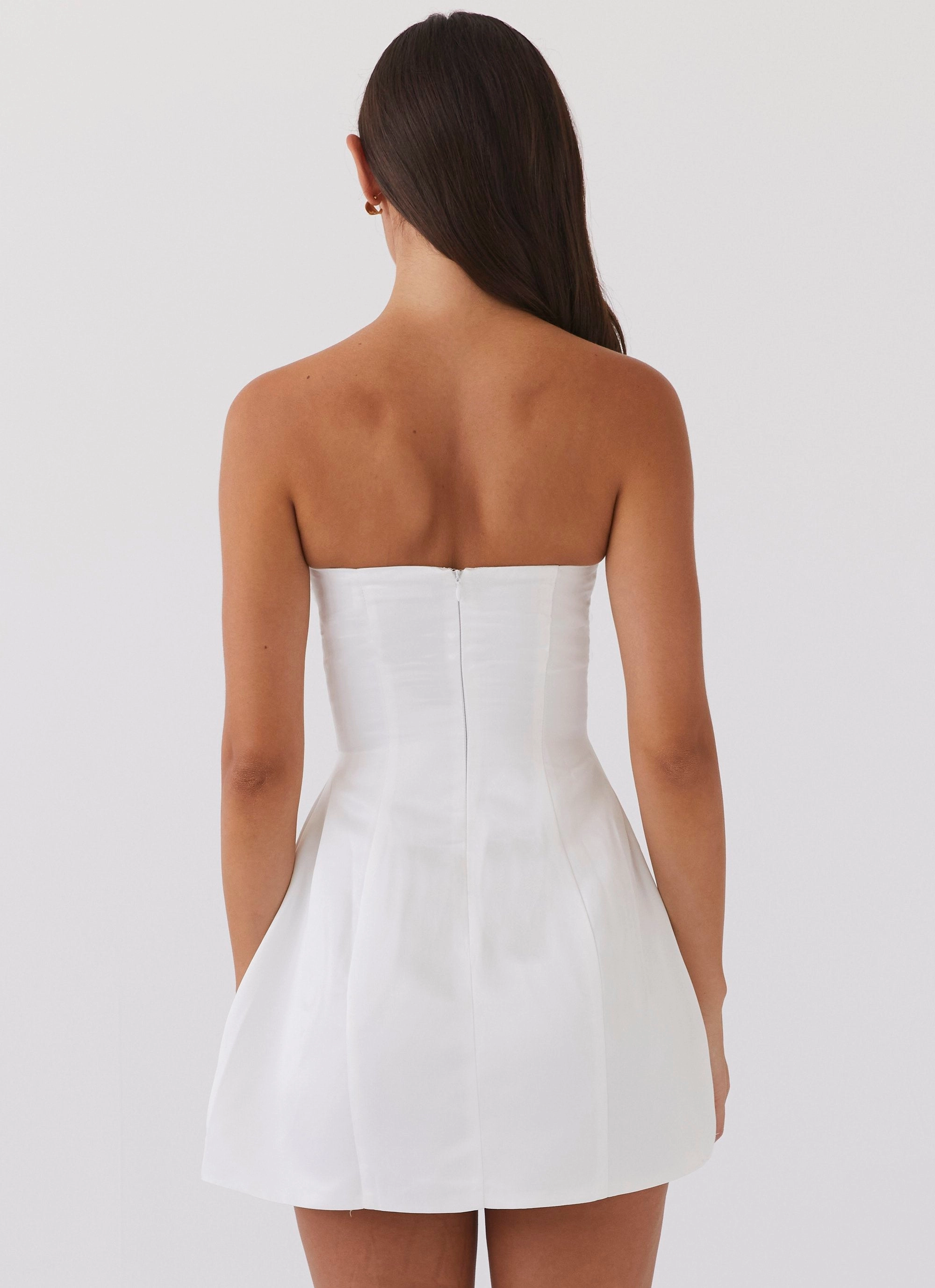 Mixed Fabric Girl Crush Bow Mini Dress - White