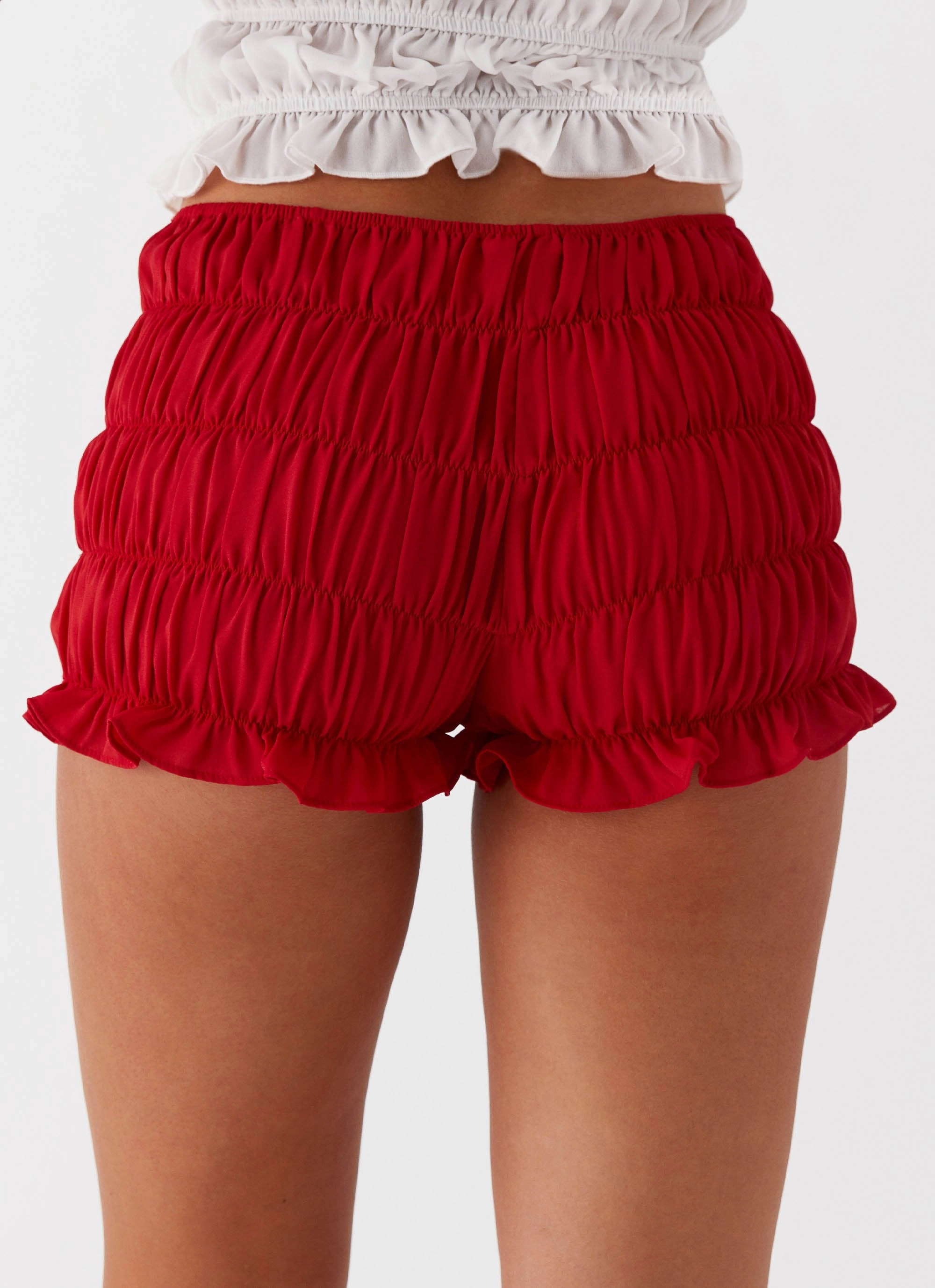 Girls Like Us Ruched Mini Shorts - Red No Gap Waist Durable Seams