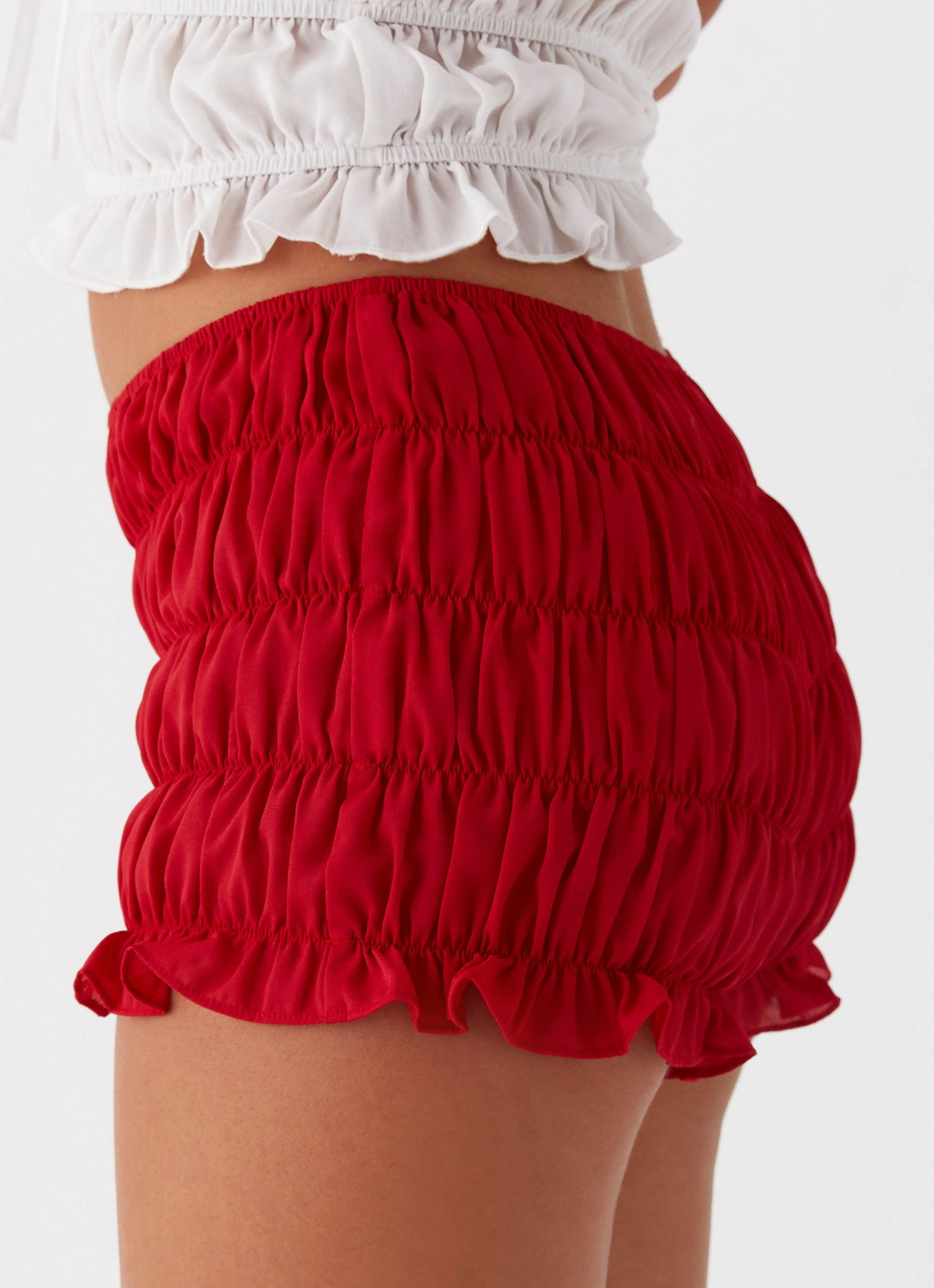 Girls Like Us Ruched Mini Shorts - Red Soft Structure