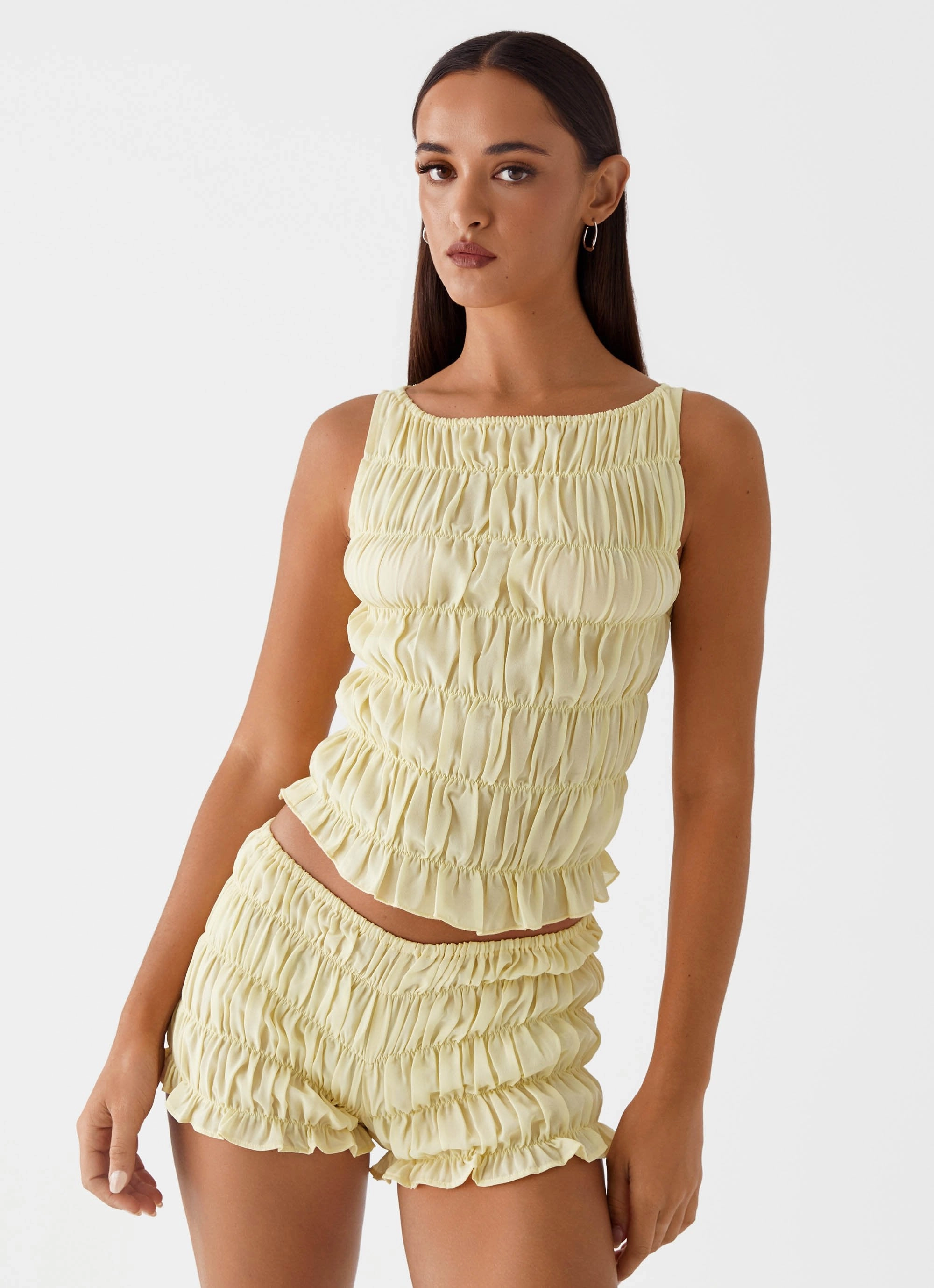 Balanced Look Balanced feel Girls Like Us Ruched Mini Shorts - Yellow Versatile Dresser