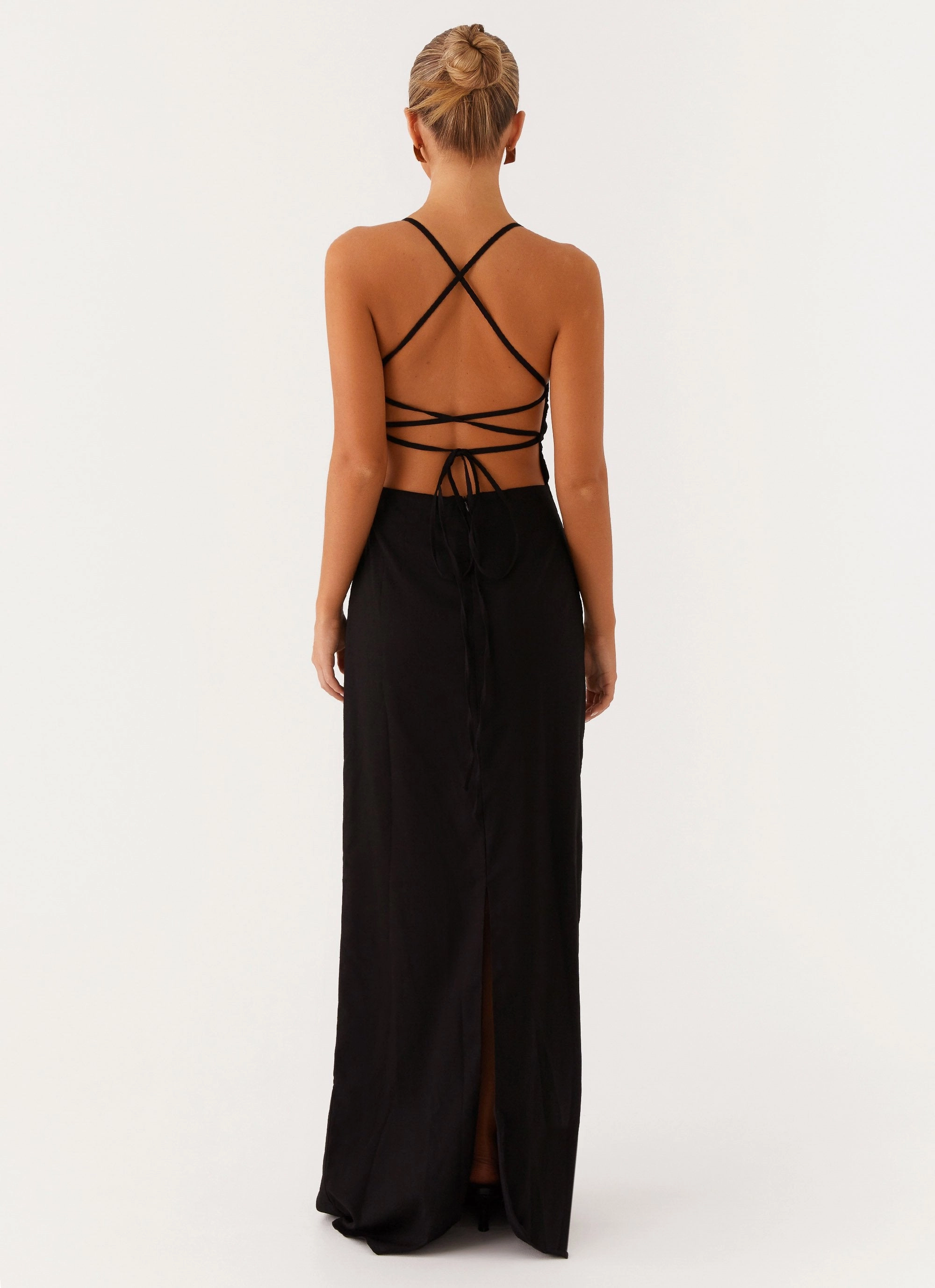 Kimono-Sleeve Work Fitwear Cora Backless Maxi Dress - Black