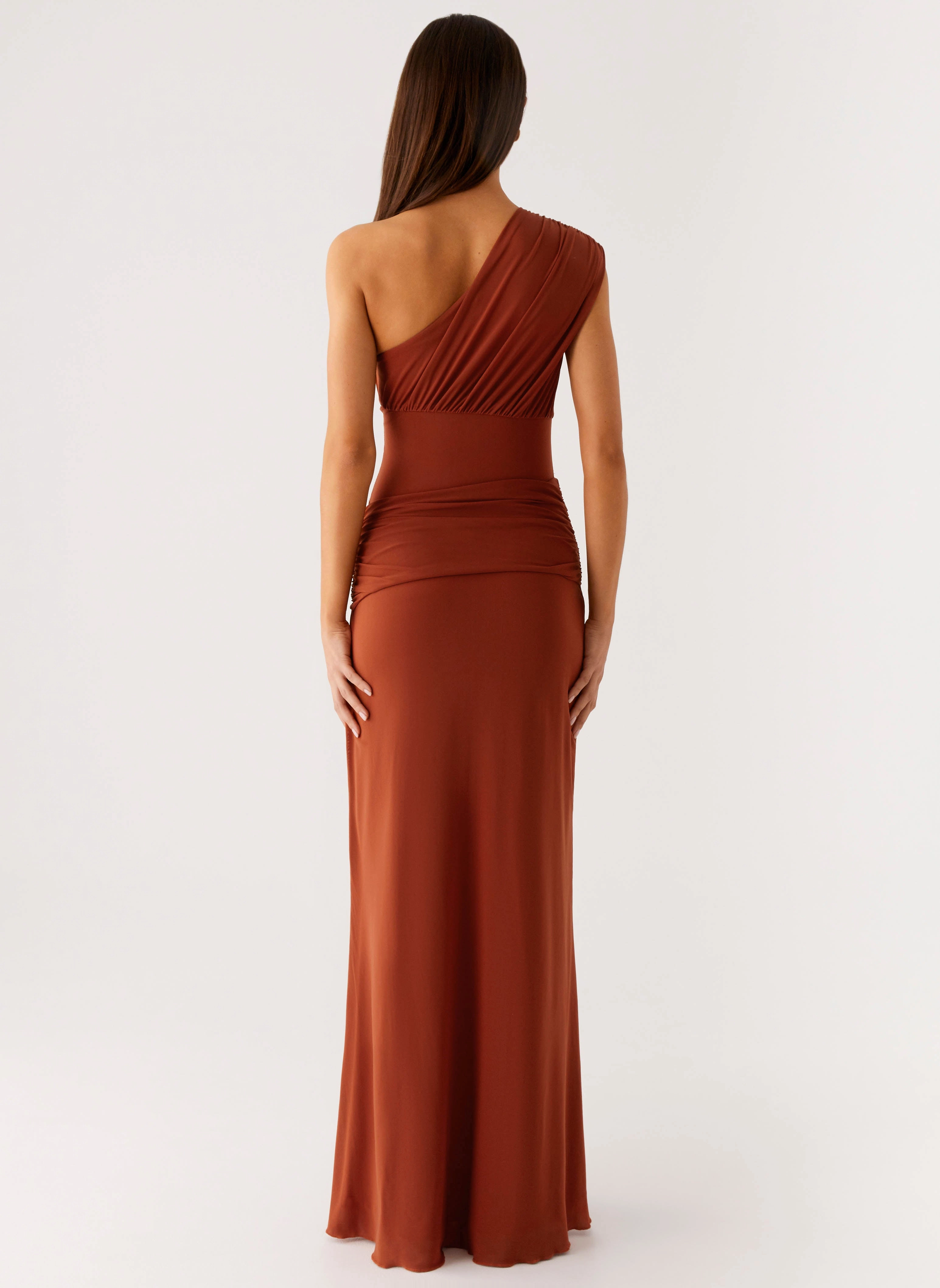Sophisticated Waistband Fit Light Motion Glimmer Maxi Dress - Rust
