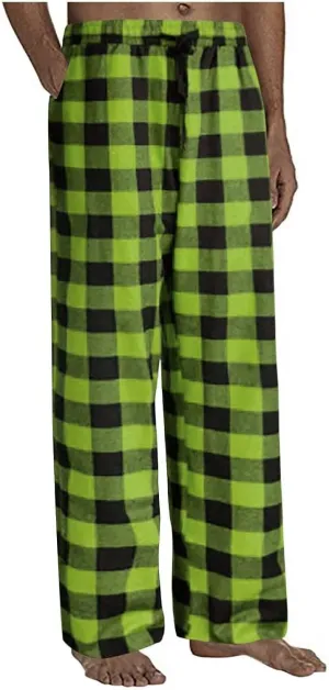 GOFULY Christmas Pajama Pants Men Warm Plaid Sleep Lounge Pants Elastic Waist Drawstring Pants Sleepwear Pants With Pocket