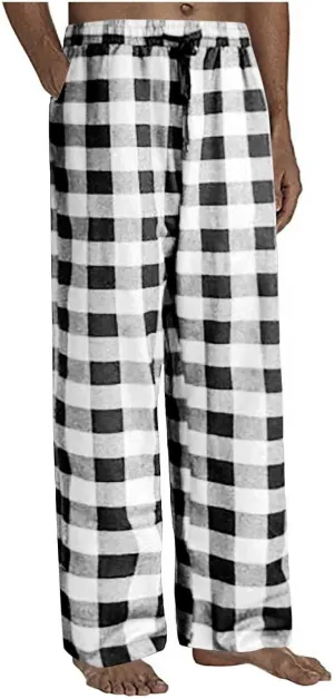 GOFULY Fuzzy Pajama Pants Women Casual Plaid Lounge Pants Elastic Waist Drawstring Pants Tall Sleepwear Pants With Pockets