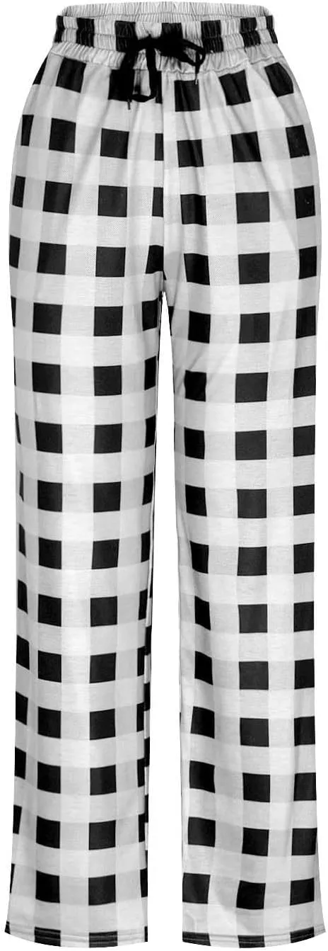 GOFULY Fuzzy Pajama Pants Women Casual Plaid Lounge Pants Elastic Waist Drawstring Pants Tall Sleepwear Pants With Pockets