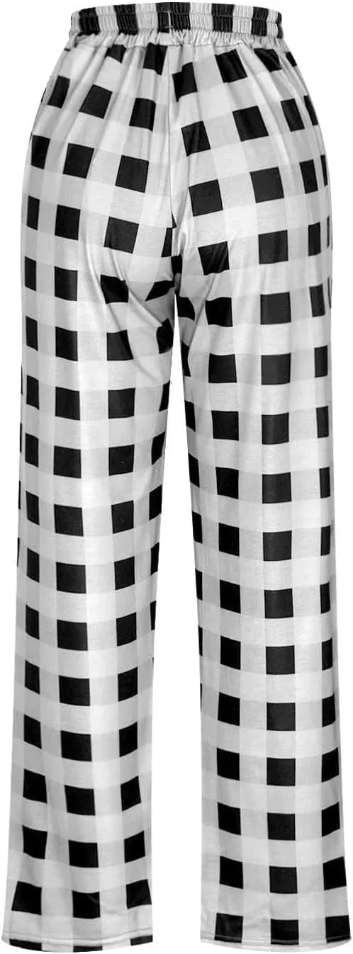 GOFULY Fuzzy Pajama Pants Women Casual Plaid Lounge Pants Elastic Waist Drawstring Pants Tall Sleepwear Pants With Pockets