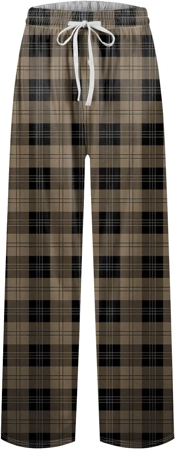 GOFULY Men'S Pajama Pants Comfy Plaid Pajamas Pj Pants Elastic Waist Drawstring Knit Pants Casual Sleepwear Pants With Pocket