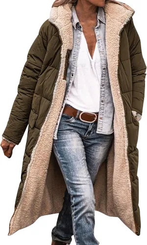 GOKKILRW Winter Coat for Women Warm Reversible Casual Fleece Sherpa Lined Long Hooded Parkas Puffer Jackets Outerwear