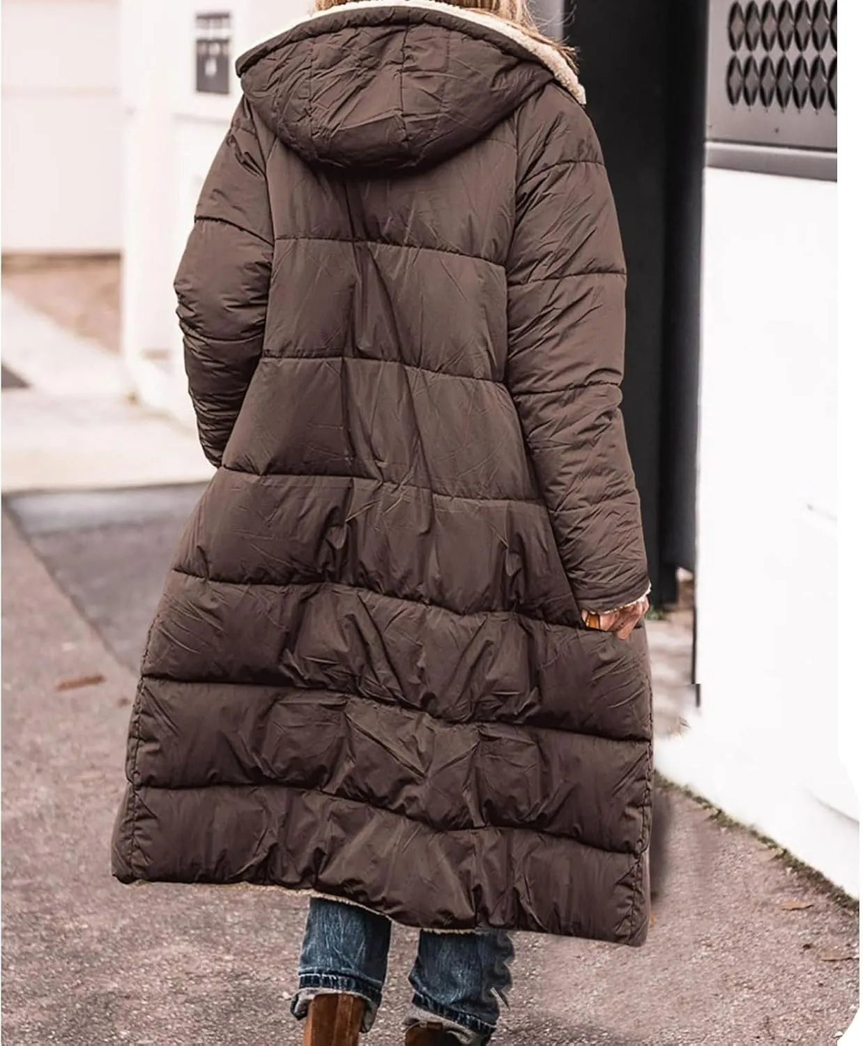 GOKKILRW Winter Coat for Women Warm Reversible Casual Fleece Sherpa Lined Long Hooded Parkas Puffer Jackets Outerwear