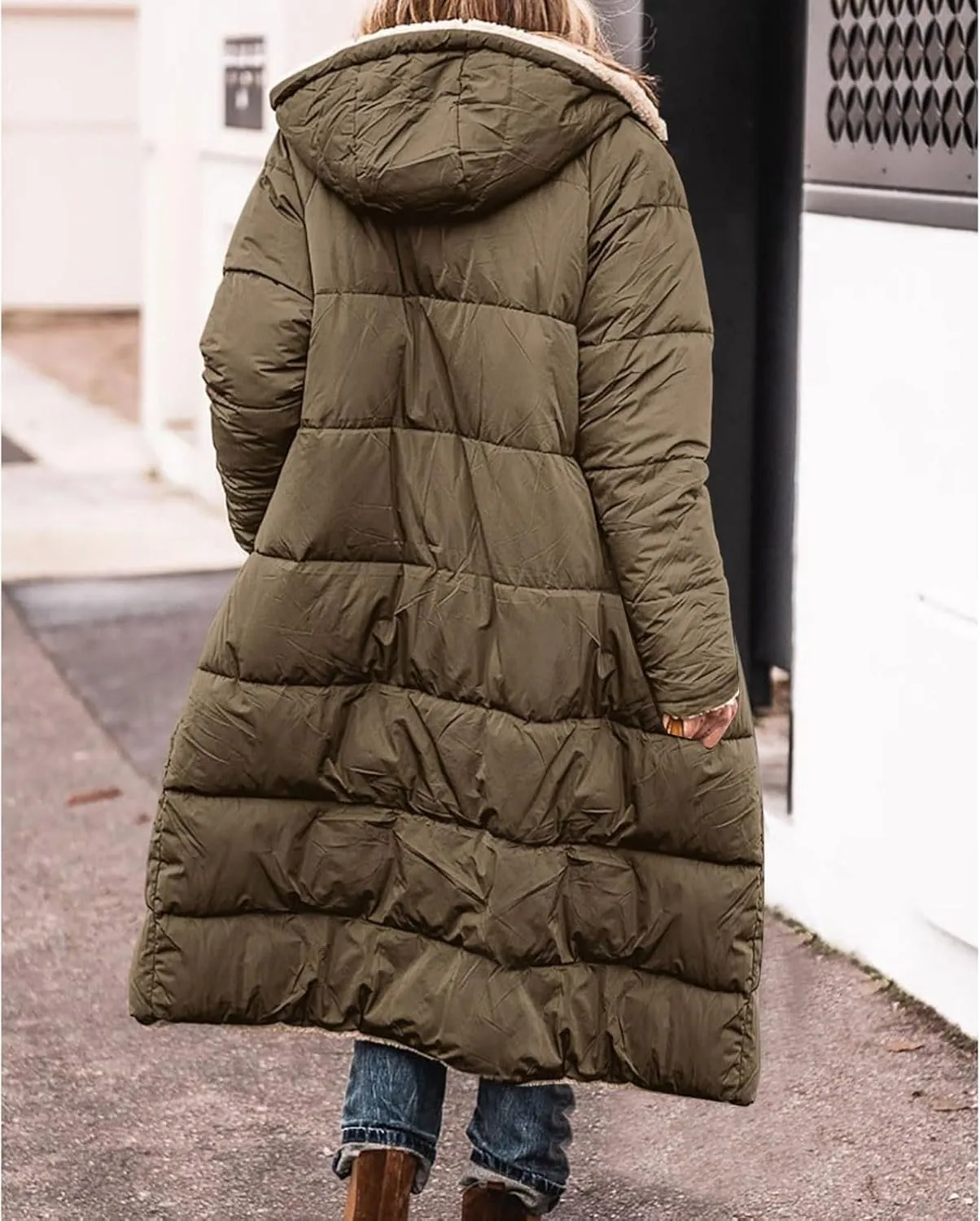 GOKKILRW Winter Coat for Women Warm Reversible Casual Fleece Sherpa Lined Long Hooded Parkas Puffer Jackets Outerwear