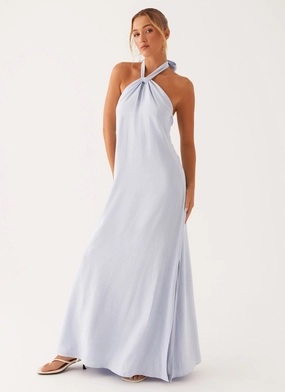 Shade Soft Event Glow Golden Child Linen Maxi Dress - Blue