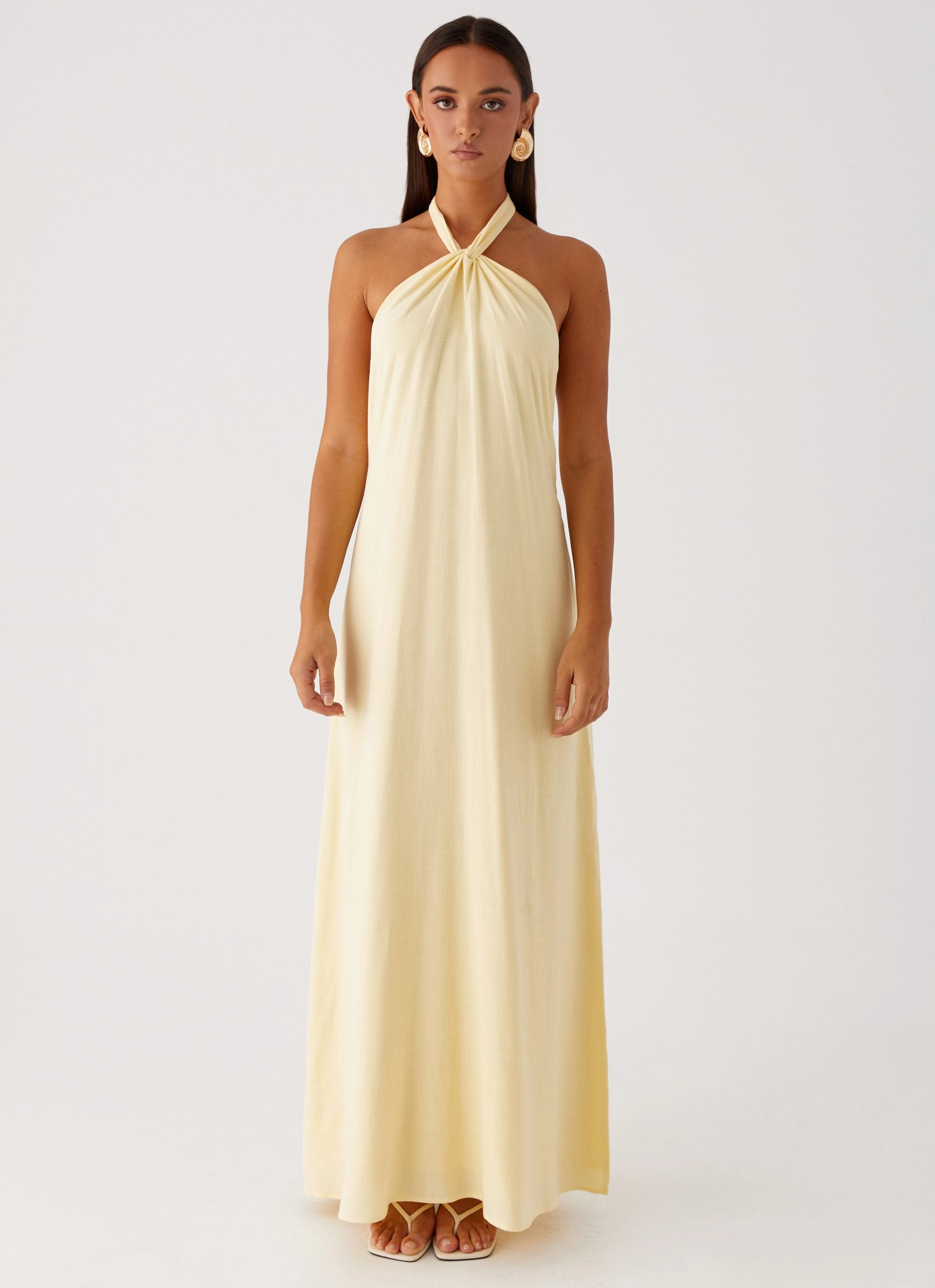 Trendy Cut Workwear Comfort Golden Child Linen Maxi Dress - Yellow