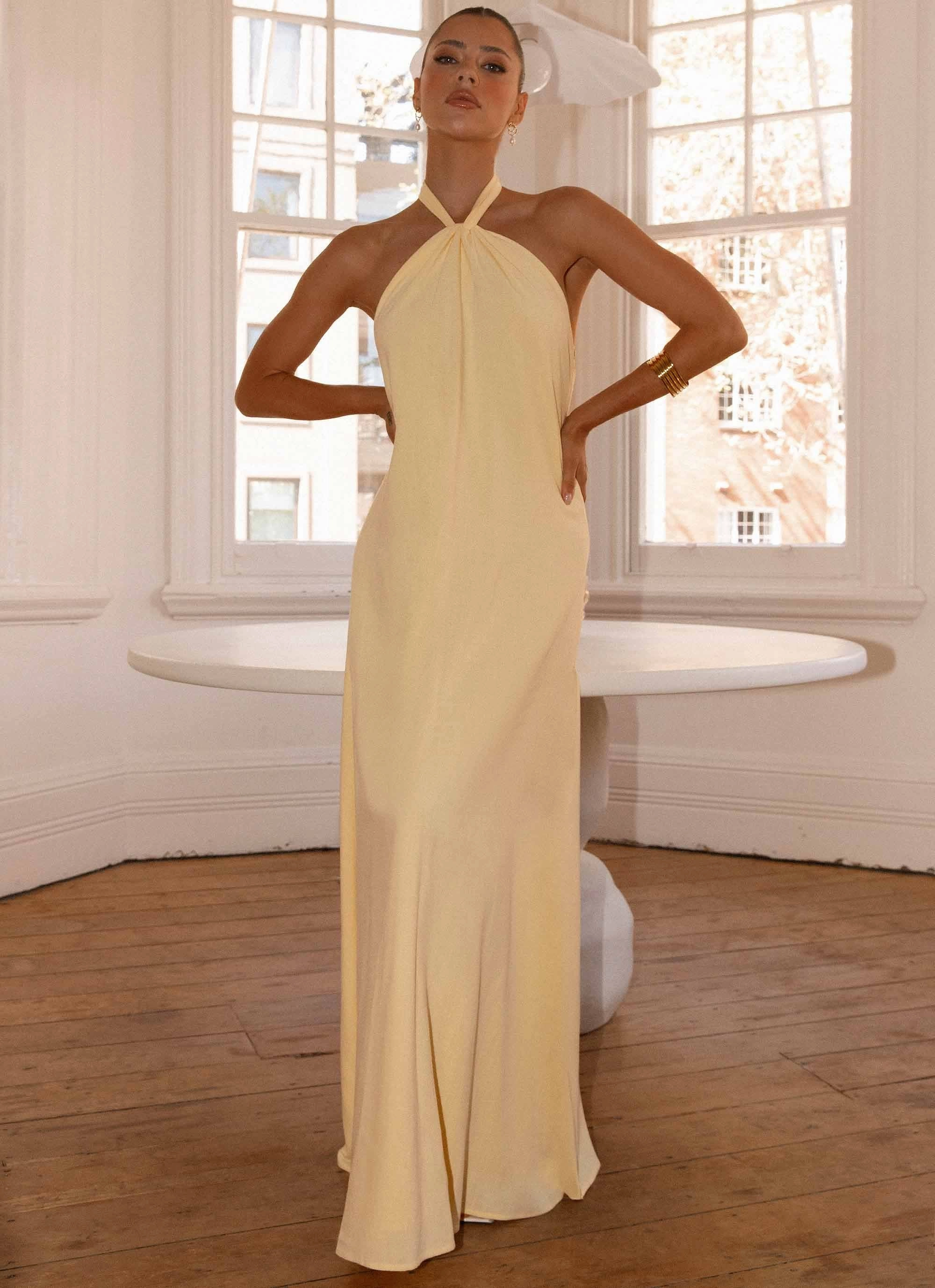 Draped Layer Vibrant Look Golden Child Linen Maxi Dress - Yellow