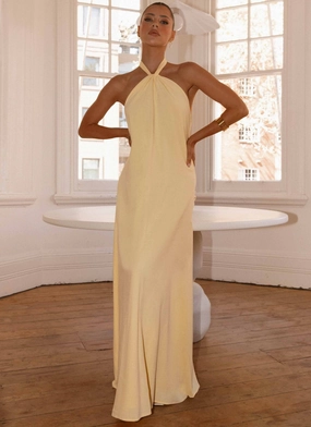 Draped Layer Vibrant Look Golden Child Linen Maxi Dress - Yellow