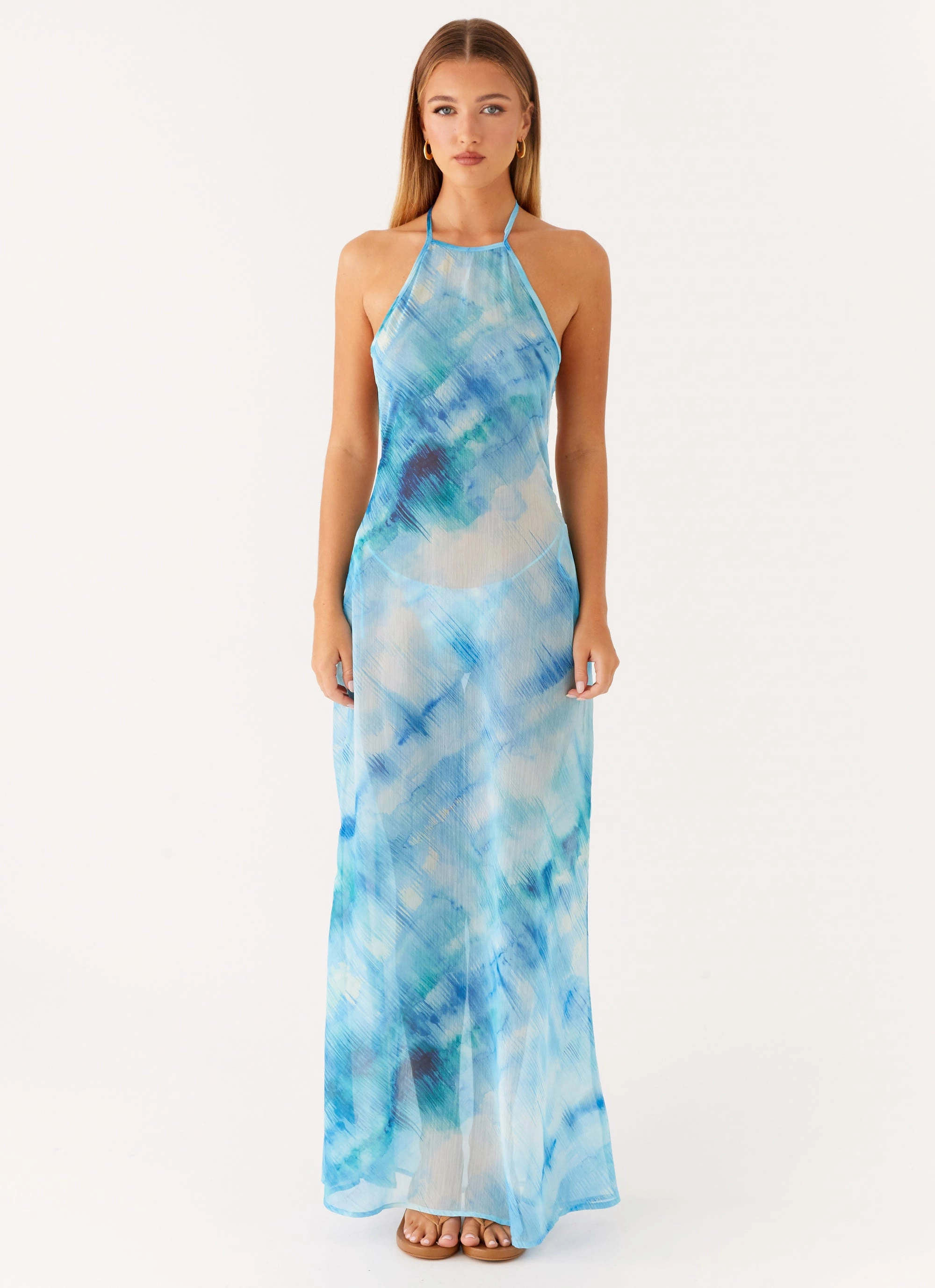Travel Essential BiasCutSilhouette Sandra Maxi Dress - Blue Tie Dye