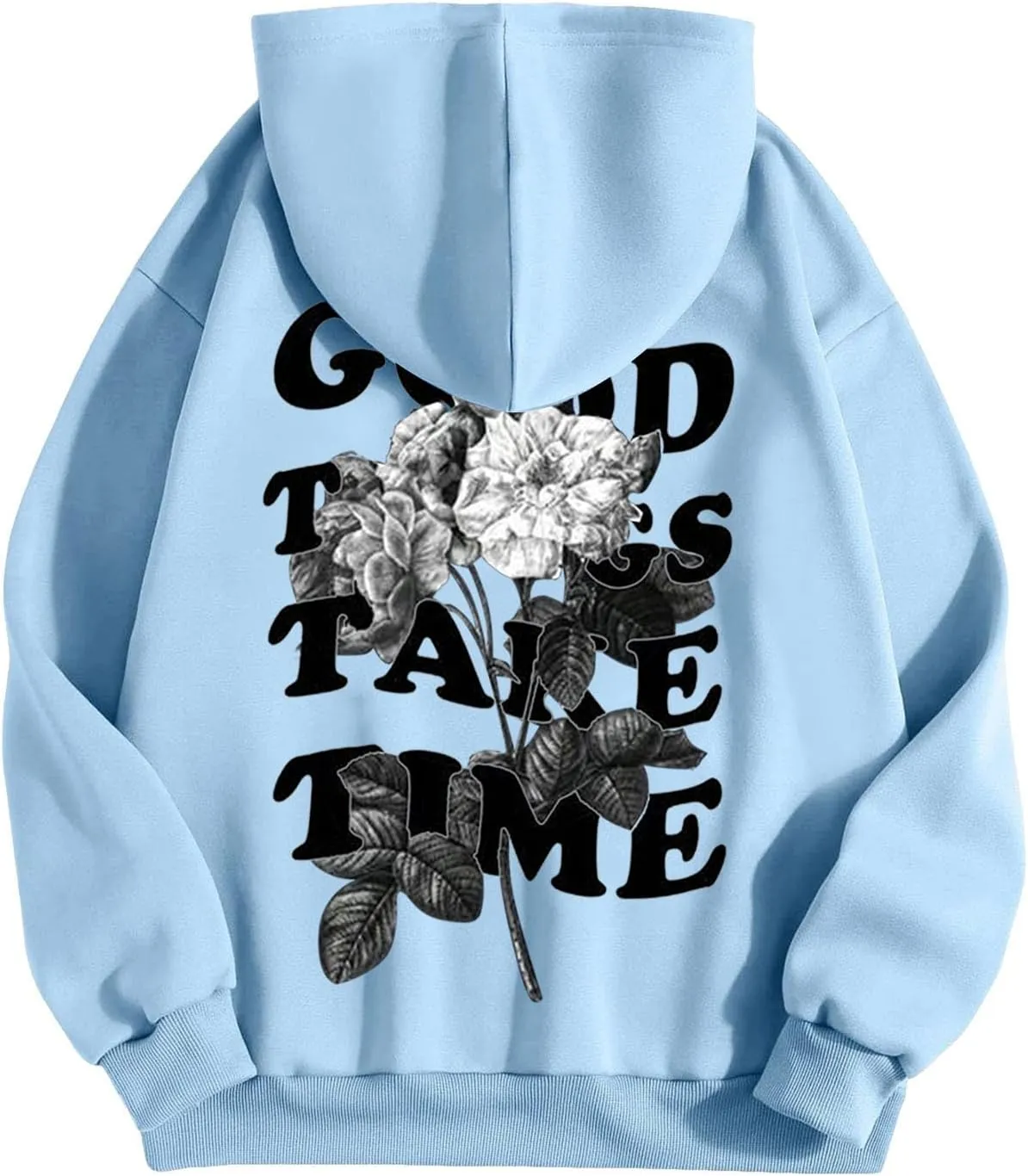 Good Things Take Time & Rose Shape Graphic Hoodie for Men Long Sleeve Y2K Hooded Pullover Tops Oversized Comfort Hoodies