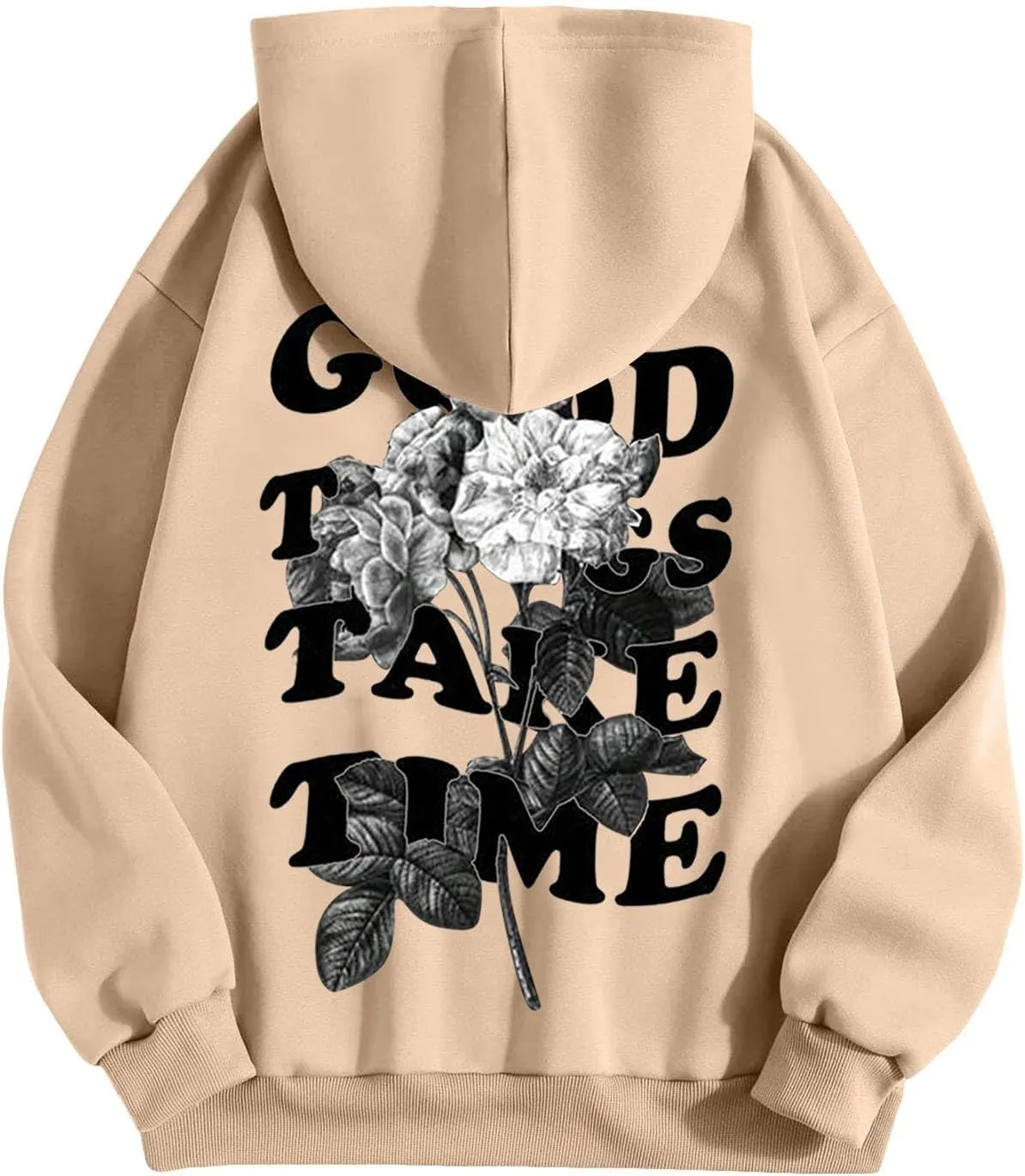 Good Things Take Time & Rose Shape Graphic Hoodie for Men Long Sleeve Y2K Hooded Pullover Tops Oversized Comfort Hoodies