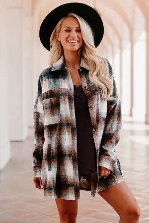Good To Be Plaid Oversized Plaid Flannel (Navy/Brown)