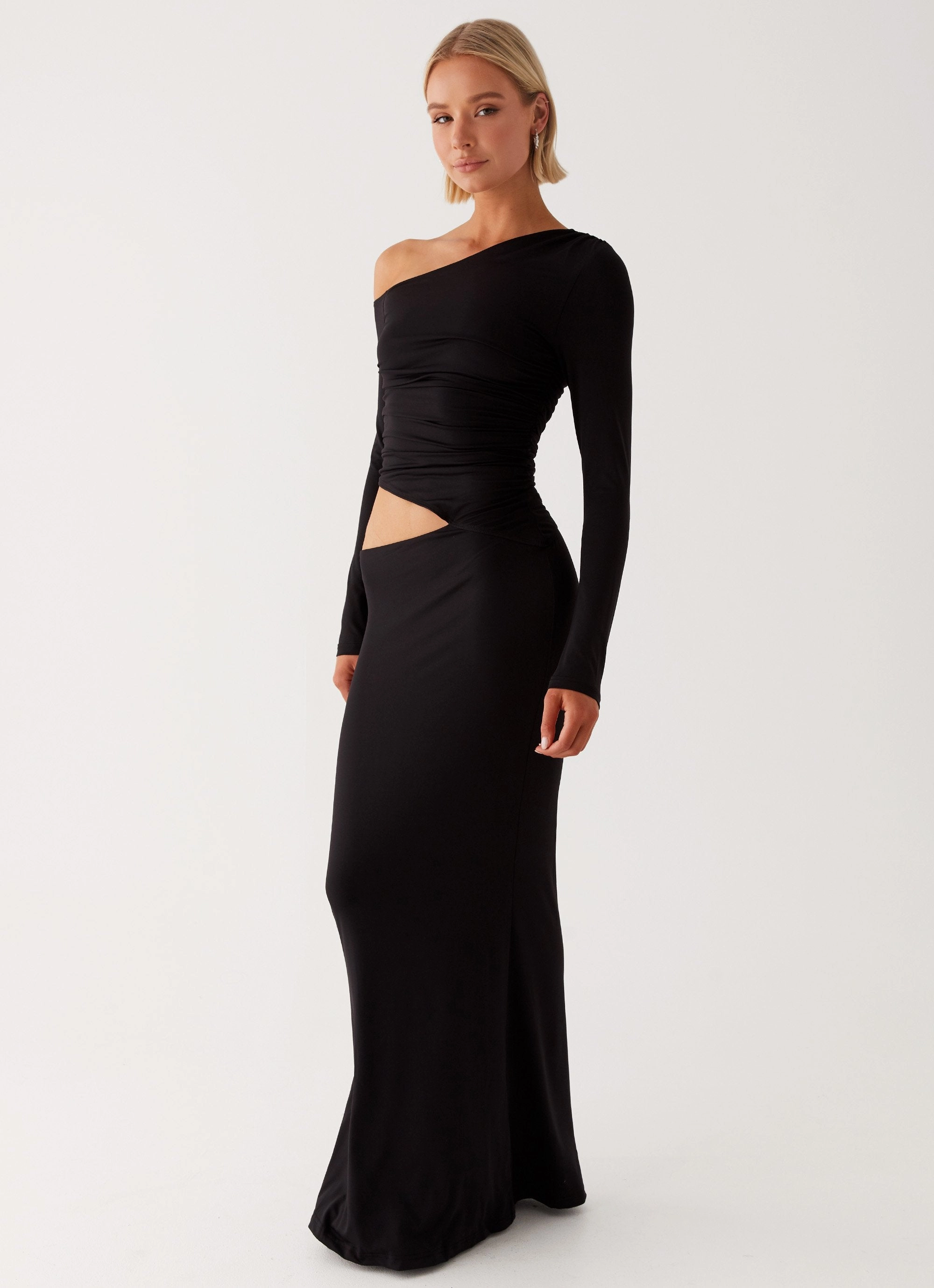 Chic Style Wear Elastic-Cuff Good Vibrations Maxi Dress - Black
