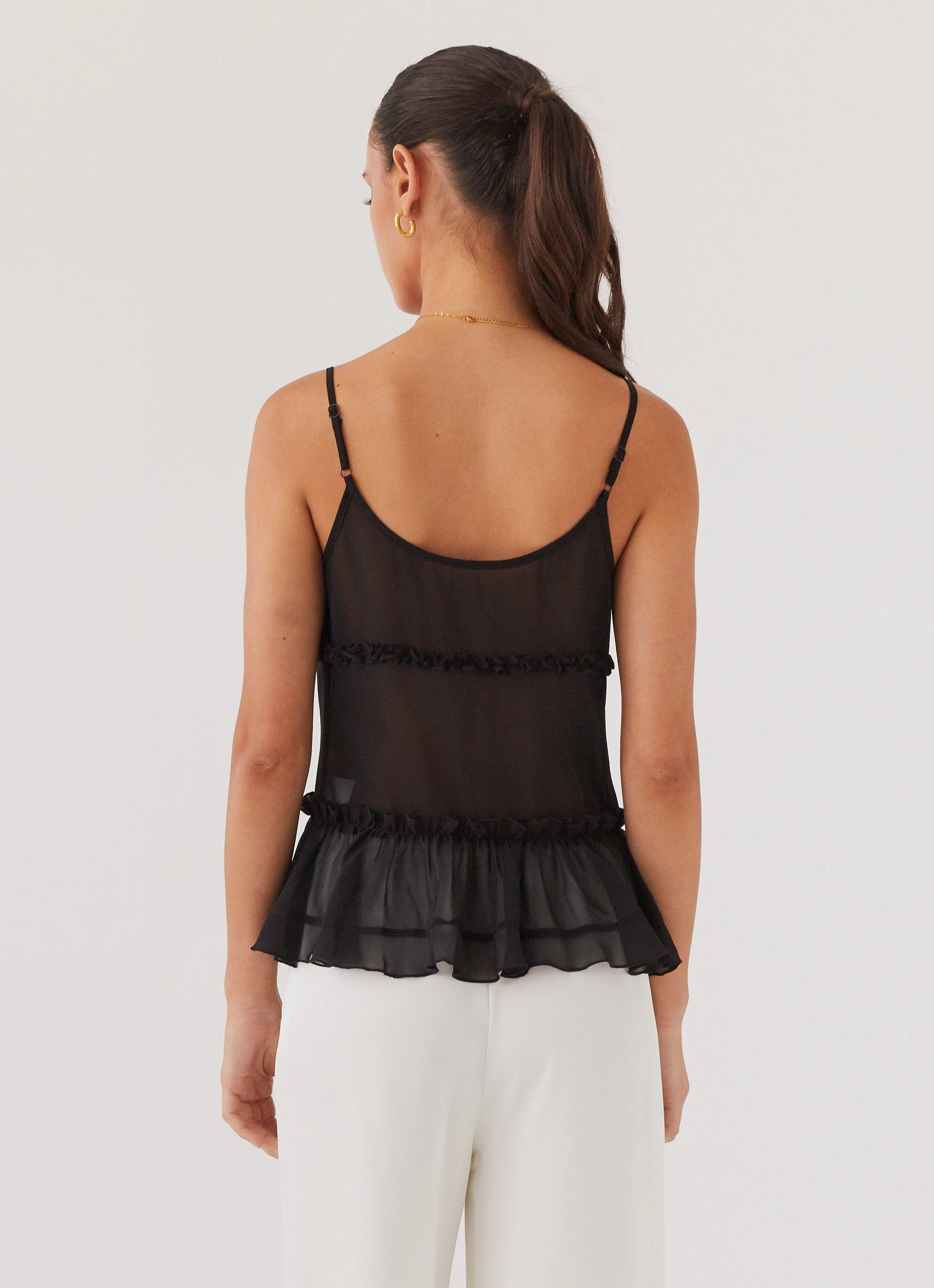 Got It Bad Frill Cami Top - Black Softened Edges FrenchTerry