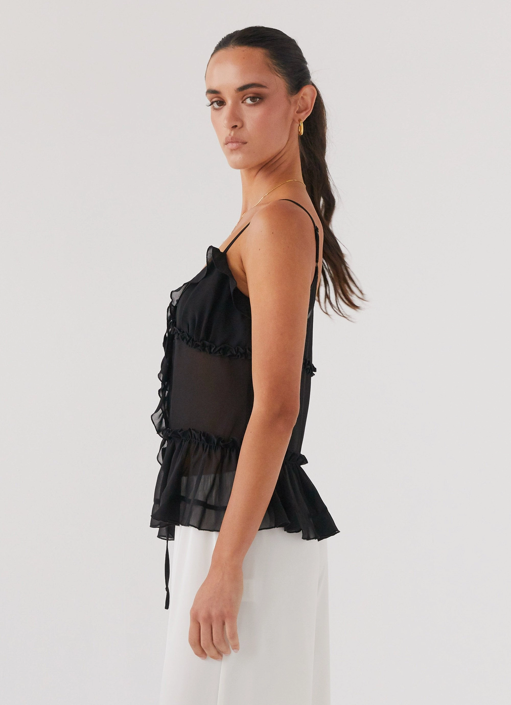 Got It Bad Frill Cami Top - Black Casual Fit