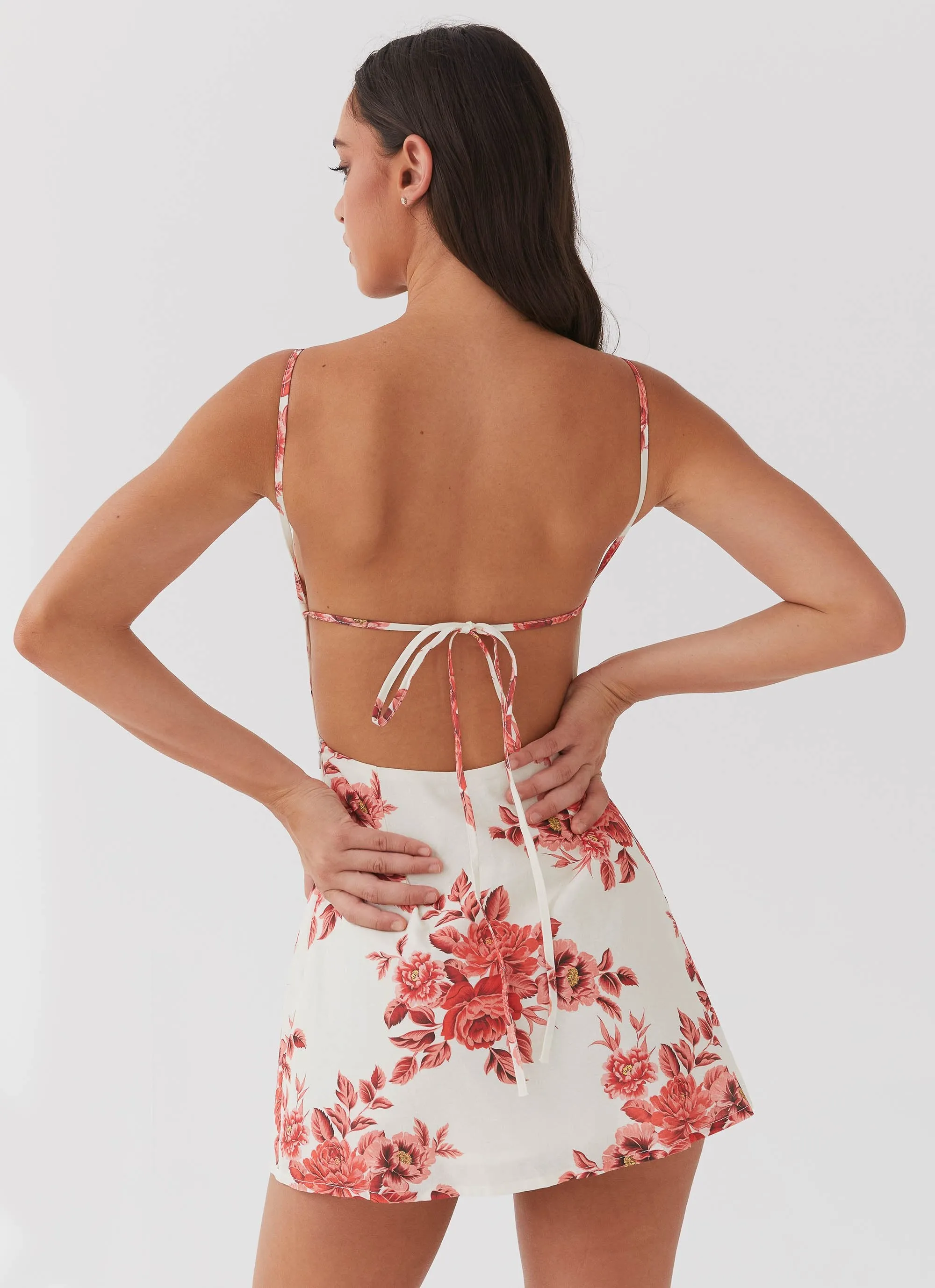 Asymmetrical hem Soft and Relaxed Cindi Linen Mini Dress - Rosa Floria